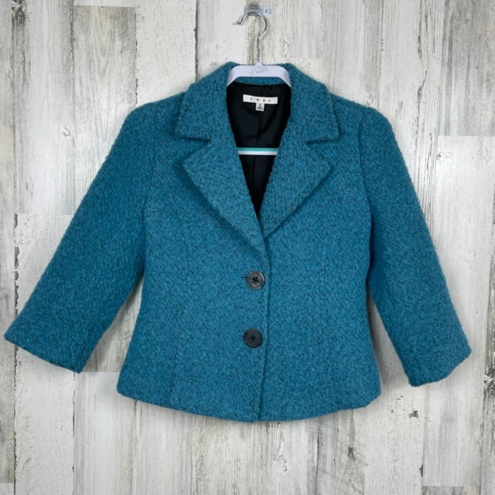 CAbi Teal Cropped Bouclé Blazer